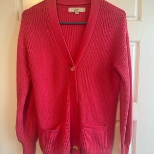 LOFT Pink Cardigan Sweater V-Neck Cozy Knit